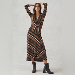 Maeve Anthropologie Striped Wrap Midi Dress Bohemian Retro Size Small